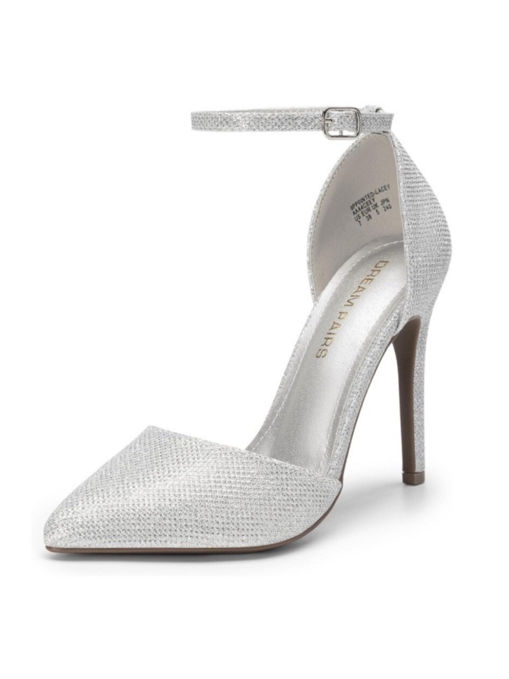 NWT Dream Pairs Silver Pumps Oppointed Lacey Pointed Toe Shoes w/Ankle Strap - 8